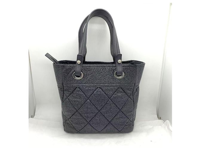 Borsa tote Chanel piccola nera e argento in pelle Nero
