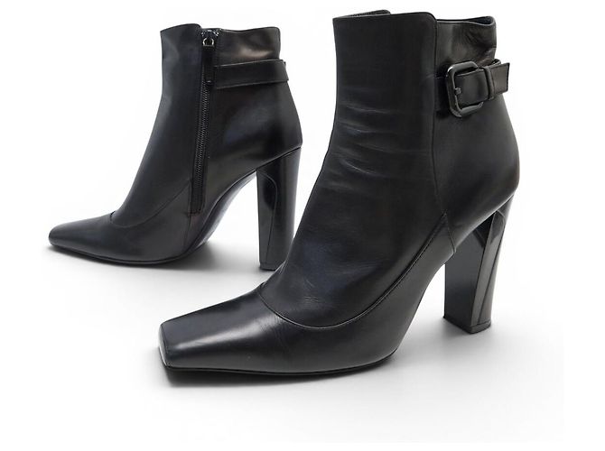 BOTAS ANKLE LOUIS VUITTON 38 EN CUERO IRIDISCENTE NEGRO