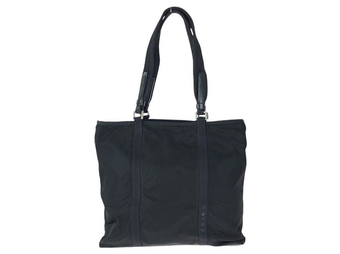 Tote Schwarze Prada Nylon-Leder Schultertasche