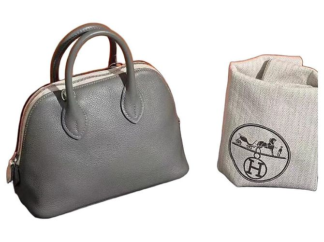 Hermès Mini Bolide Rain Cloud Grau Silber Leder Handtasche