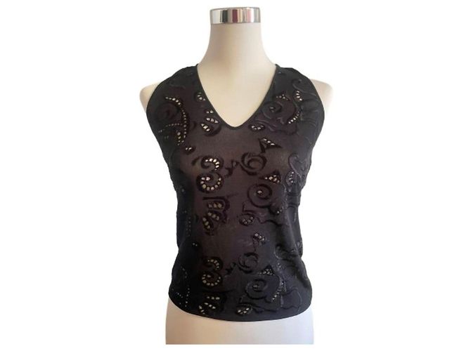 Wunderschönes elegantes Top GIORGIO ARMANI schwarz mit Spitze-Effekt
