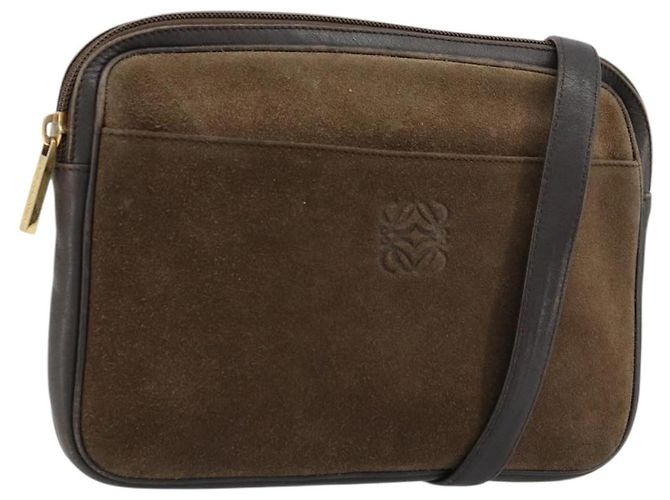 LOEWE Bolsa de Ombro Anagram Couro Marrom Dourado Auth bs34530