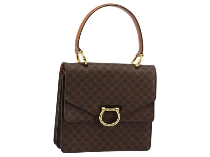 Céline Bolsa de mão em lona Macadam CELINE em couro PVC marrom dourado Auth 176358
