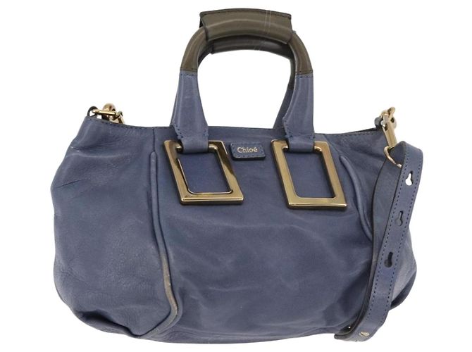 Chloé Borsa a mano in pelle Chloe Etel 2 vie blu navy oro Auth BA12262 D'oro