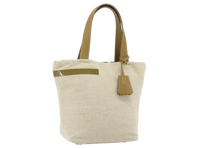 PRADA Sportlinie Handtasche Canvas Beige Silber Auth bs34685