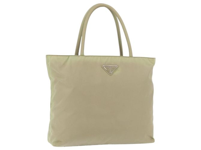 PRADA Sac à main en nylon vert argent Auth 176258 Argenté