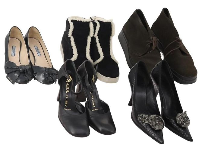 Chaussures PRADA en cuir suédé 5 pièces marron noir Auth 174775