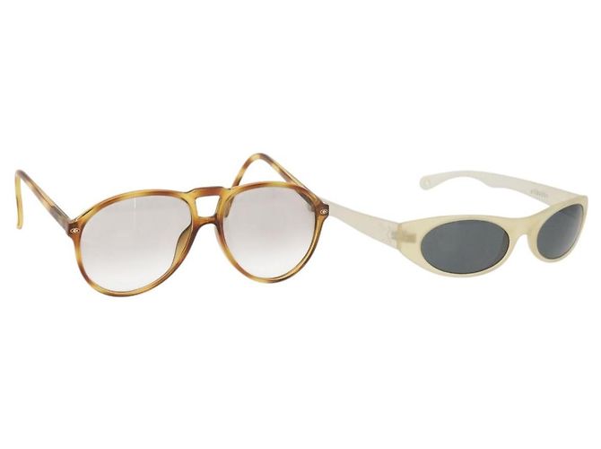 GIVENCHY Christian Dior Sunglasses plastic 2 Set Beige Brown Auth BA12345