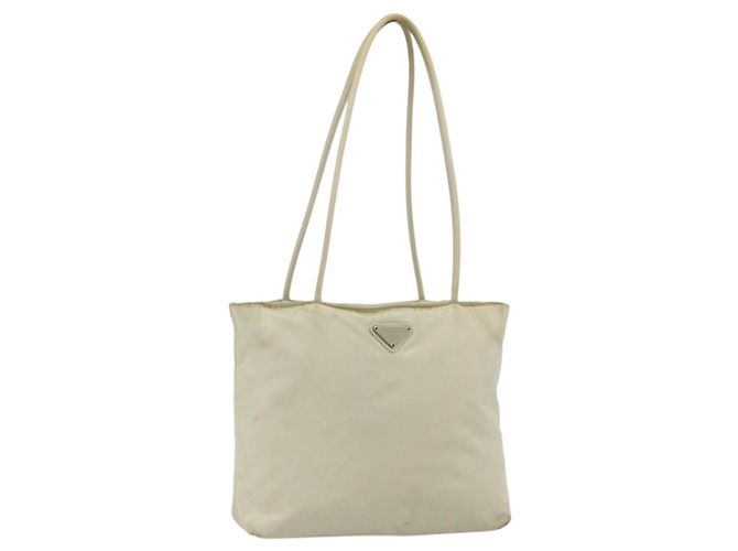 Borsa Tote PRADA Nylon Beige Argento Auth 176637