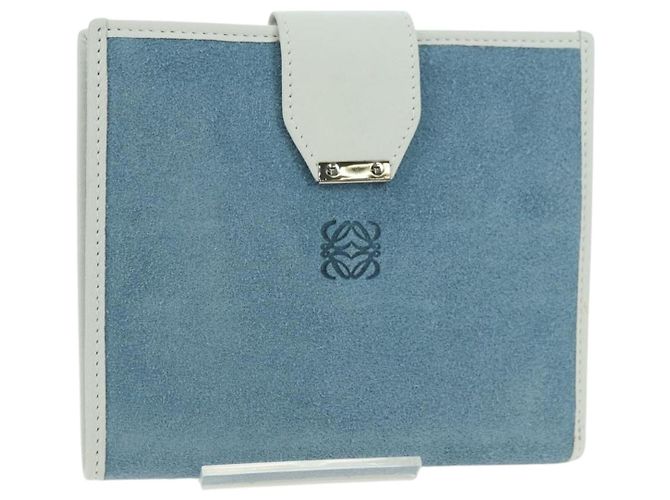 Portefeuille LOEWE Suède Bleu Clair Argent Auth BA12283V Argenté