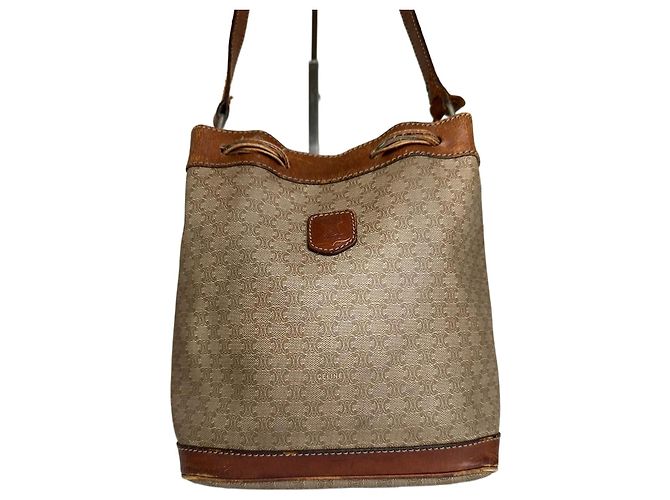 Céline Vintage Celine Macadam Bucket Bag Beige Canvas