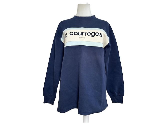Courreges Felpa Vintage Logo Courrèges Blu Crema Misto Cotone L