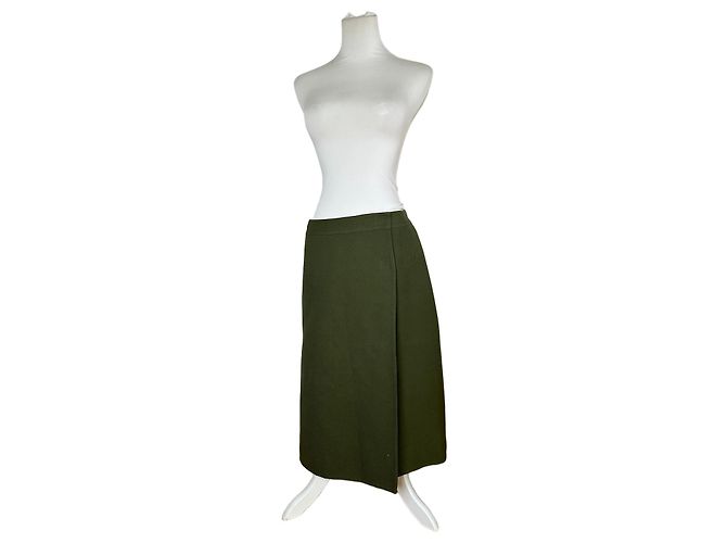 Céline Vintage Celine Reversible Wool Skirt Olive Green S