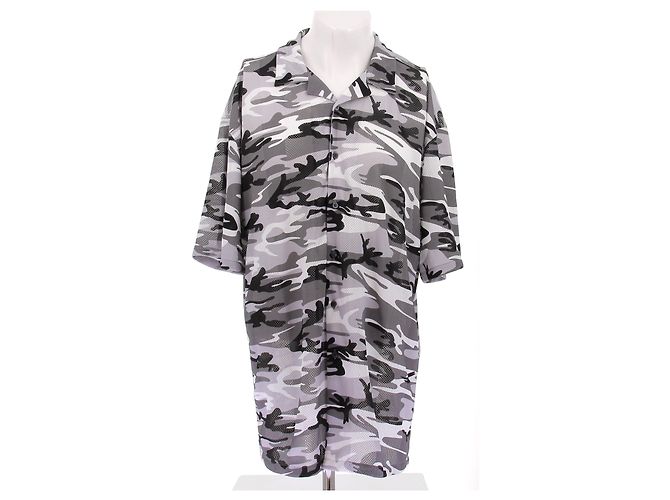 Balenciaga Grau camouflierte Kurzarmhemd