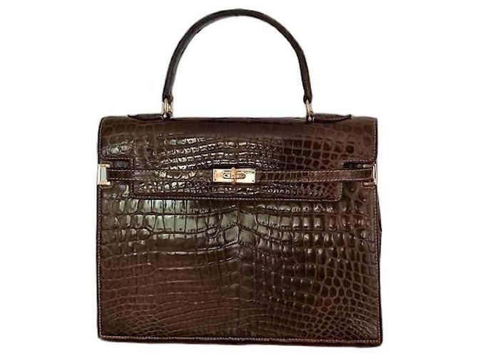 Autre Marque Bolsa de mão Morabito Scala 28 em couro de crocodilo marrom