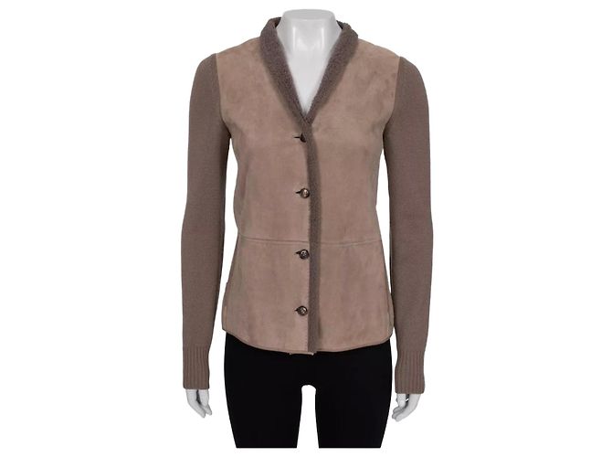 Cardigã Loro Piana Luxe em pele de cordeiro e cashmere marrom Sz.40S Usado