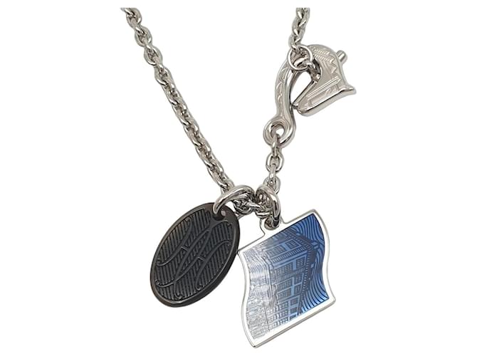 Hermès Mens Metal Necklace Parade, bleu artificier, Horn Bleu Marine Bleu foncé 