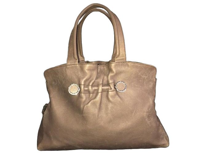 Bolsa tote de couro Bulgari Taupe