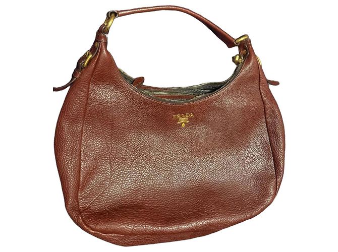 Bolso Hobo Prada de cuero Vitello Daino - Burdeos