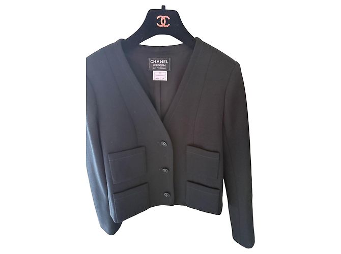 Giacca Chanel Uniform nera in lana e cotone Nero