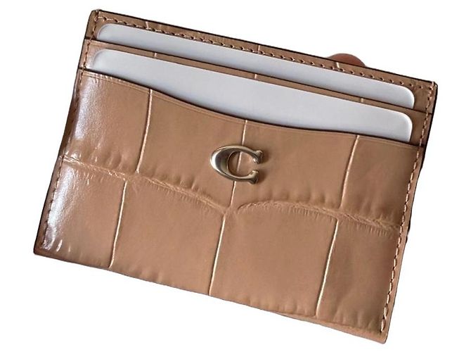 Porta-cartões em couro texturizado Coach Bege