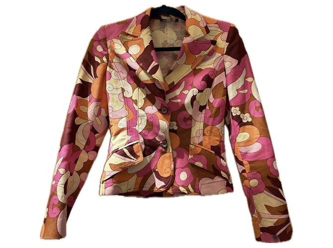 D&G Jacket with Psychedelic Print Brown Pink Orange Cream Yellow
