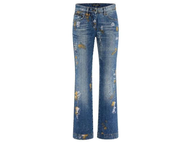 Dolce & Gabbana Vaqueros Rectos con Salpicaduras de Pintura Azules Multicolor