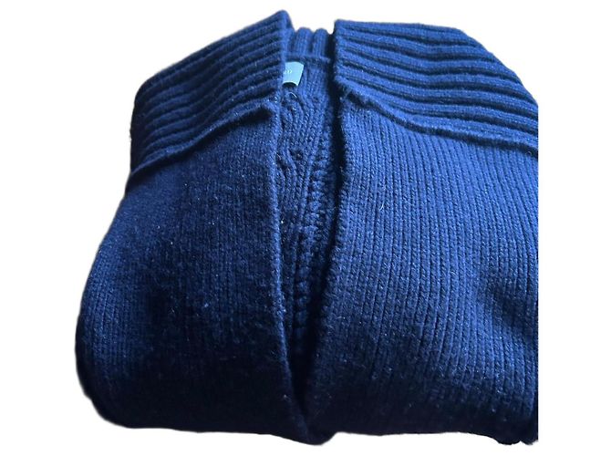 Eric Bompard Marineblauer Wollcardigan mit Zöpfen