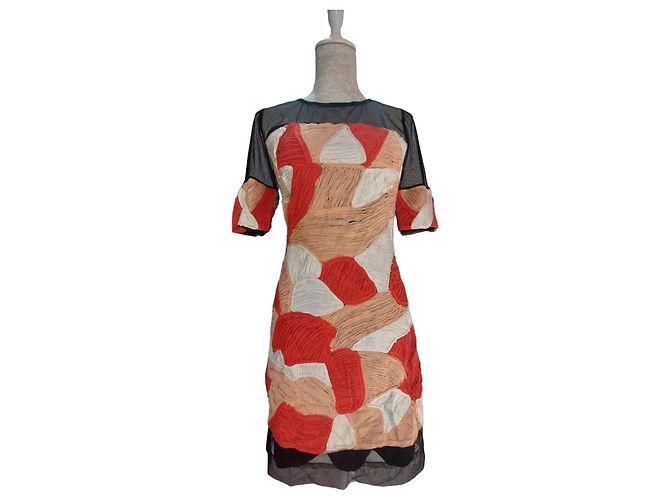 Autre Marque Almatrichi Patchwork Kleid Schwarz Rot Beige Roh