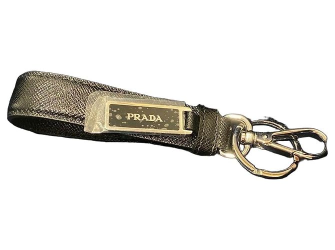 Prada Keychain in black Saffiano leather Dark blue