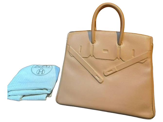 Sac à main Hermès Birkin 25 Shadow cuir marron doré