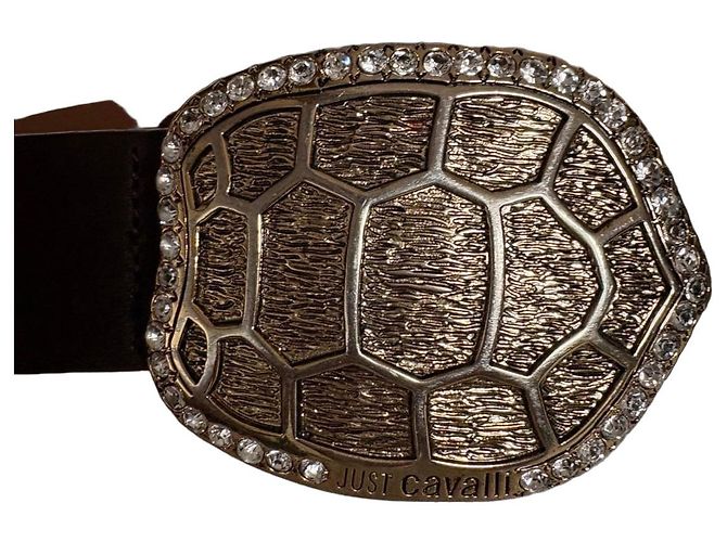 Cinto de couro marrom Just Cavalli com fivela em forma de tartaruga Dourado