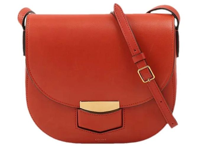 Bolsa Trotteur Pequena Céline Laranja Couro