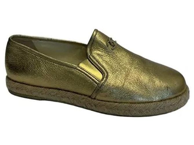 Chanel CC Espadrilles Gold Metallic Kalbsleder Größe 37 Golden
