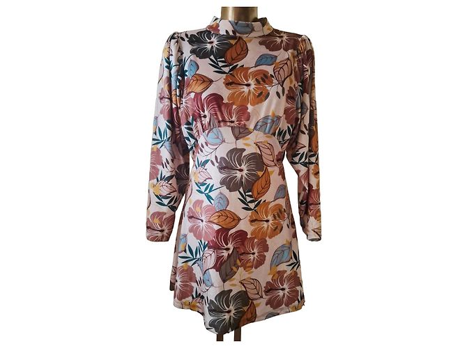 Autre Marque Lumina Kleid mit Blumenmuster Braun Pink Rot Beige Grün Gelb Dunkelbraun Hellblau