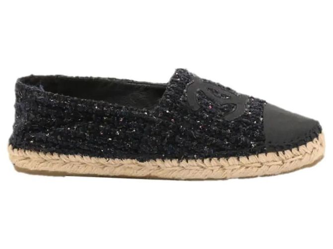 Espadrillas Chanel in tweed blu navy logo CC