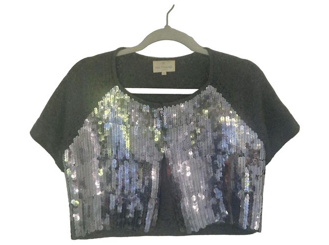 Eric Bompard Grey Cashmere and Silk Cardigan with Sequins