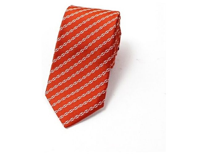 Cravate Hermès Chaine d'Ancre en soie orange