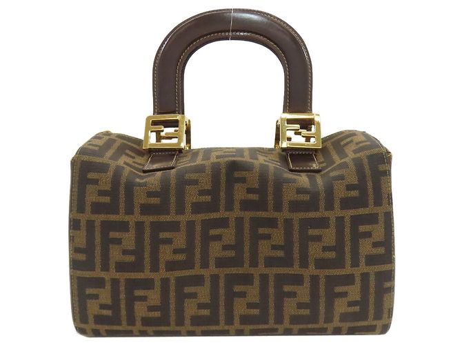 Fendi Mini Boston Handtasche mit Zucca-Muster Braun
