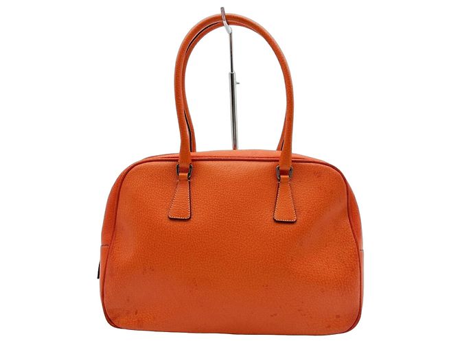 Bolsa Boston de couro laranja Prada