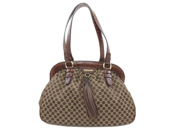 Céline Bolsa de franjas com padrão Macadam da Celine Marrom