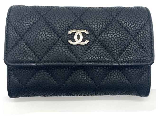 Tarjetero de piel de ternera granulada negra Chanel Negro
