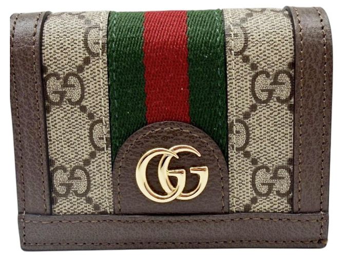Portafoglio Compatto Ophidia in Tela GG di Gucci Marrone Beige
