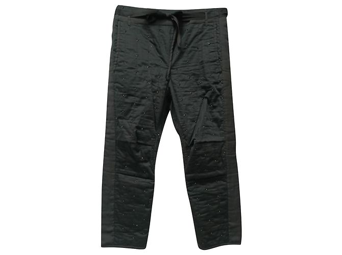 Pantalones rectos de algodón negro adornados de Isabel Marant