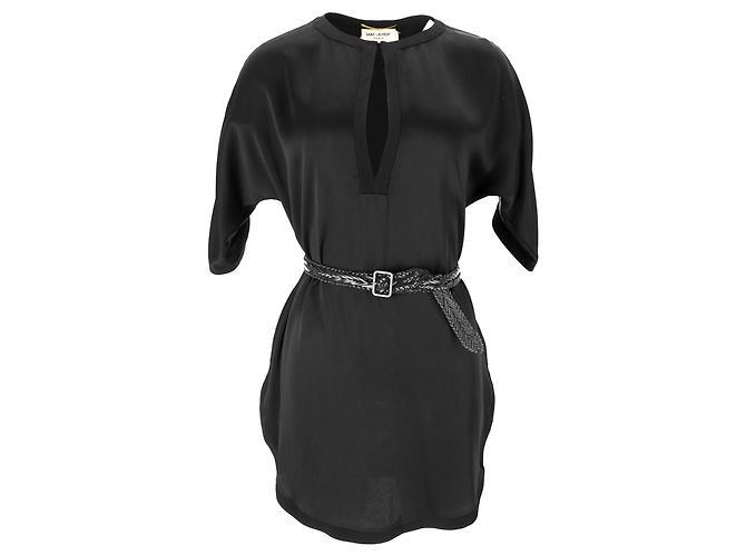 Saint Laurent Mini-Kleid mit Gürtel aus schwarzem Acetat