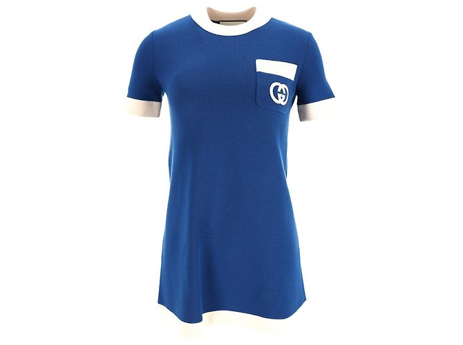 Gucci GG Besticktes Strick-Minikleid aus blauer Polyester
