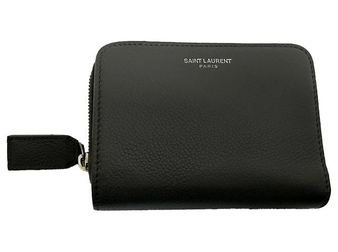 Portafoglio compatto con zip Rive Gauche in pelle grigia di Saint Laurent Grigio