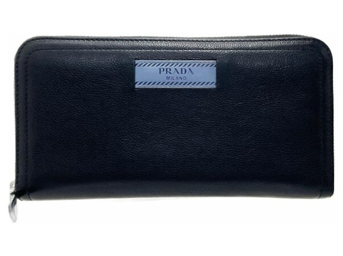 Prada Long Wallet in Black and Light Blue