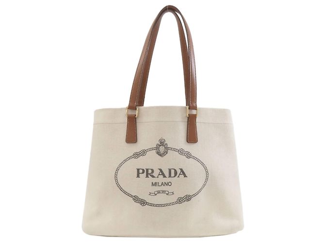 Prada 1BG355 Logo Tote Bag Weiß Canvas