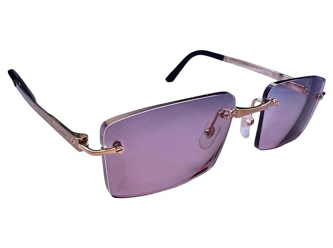 Cartier Rimless Titanium Sunglasses Black Golden